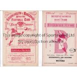 BOURNEMOUTH V WATFORD Two programmes for League matches at Bournemouth 7/9/1949, slightly creased,