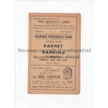 BARNET V BARNET 1947 Programme for the Athenian League match Barnet 3/5/1947, slightly creased and