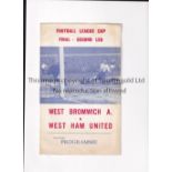 1966 LEAGUE CUP FINAL / WEST BROMWICH ALBION V WEST HAM UNITED Eight page pirate programme by