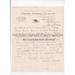 ARSENAL / HERBERT CHAPMAN SIGNED LETTER Extremely scarce handwritten letter by Herbert Chapman