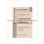 LEEDS UNITED V HIBERNIAN 1954 Programme for the Friendly at Leeds 29/9/1954, slightly creased.