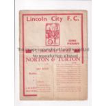 LINCOLN CITY V DONCASTER ROVERS 1939 Programme for the League match at Lincoln 6/5/1939, section cut