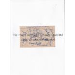 SUNDERLAND 1950/1 AUTOGRAPHS A white card signed by 13 players including Mapson, Hall, Walsh,