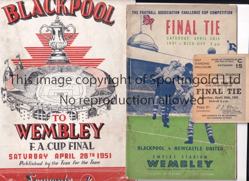 1951 FA CUP FINAL BLACKPOOL V NEWCASTLE UNITED Programme, ticket and Blackpool brochure for 1951