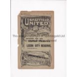 SHEFFIELD UNITED RESERVES V LINCOLN CITY RESERVES 1914 Programme for the Midland League match at