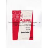 ARSENAL V LEEDS UNITED 1966 / LOWEST HIGHBURY ATTENDANCE Programme for the League match at Arsenal