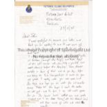 BOBBY ROBSON HANDWRITTEN LETTER Porto headed notepaper written on both sides by Bobby Robson, 25/