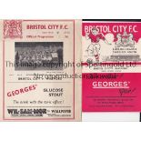 BRISTOL CITY V WATFORD Two programmes for League matches at Bristol City 20/12/1952, team change and