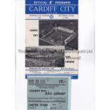 CARDIFF CITY V R.S.C. LIEGEOIS 1965 Programme and seat ticket for the ECWC tie at Cardiff 8/9/