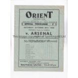 ORIENT V ARSENAL 1939 / FIRST FOOTBALL REGIONAL LEAGUE MATCH Programme for the first War-Time League