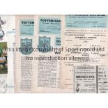 TOTTENHAM HOTSPUR A small miscellany including 5 home programmes v West Bromwich Albion 60/1, scores