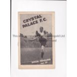 CRYSTAL PALACE V READING 1946 Programme for the League match at Palace 18/9/1946, team changes and