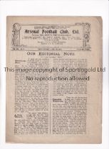 ARSENAL Programme for the home League match v WBA 5/4/1920, very slightly creased. Generally good