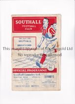 1956 SOUTHALL V BRENTFORD FRIENDLY Programme for the friendly at Southall on 30/4/56. Folds and