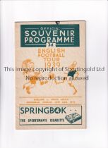 F.A. TOUR OF SOUTH AFRICA 1939 / AUTOGRAPHS Programme for F.A. v South Africa 24/6/1939 in South