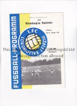 WOLVES Programme for the away UEFA Cup tie v Lokomotive Leipzig 24/10/1973. Good