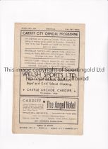 CARDIFF CITY V LEYTON ORIENT 1946 programme for the League match at Cardiff 26/12/1946, slightly