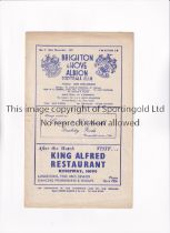 BRIGHTON & HOVE ALBION V THE ARMY 1947 Programme for the Friendly at Brighton 26/11/1947. Includes