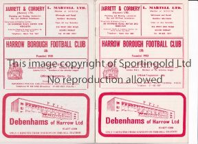 ARSENAL Two programmes for away Friendlies v Harrow Borough 17/12/1974 postponed and 16/12/1975.