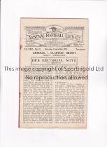 ARSENAL Programme for the home London Combination League match v Clapton Orient 26/3/1938, staples