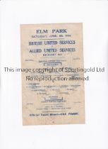 SERVICES MATCH AT READING F.C. 1944 Single sheet programme for British Allied Services v Allied