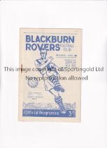 BLACKBURN ROVERS V CHARLTON ATHLETIC 1948 Programme for the League match at Blackburn 27/3/1948.