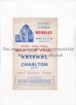 1943 FL SOUTH WAR CUP FINAL Programme for Arsenal v Charlton Athletic 1/5/1943 at Wembley,