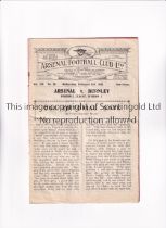 ARSENAL Programme for the home League match v Burnley 3/2/1926, creased. Generally good