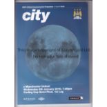 2010 LEAGUE CUP SEMI-FINAL POSTPONED / MANCHESTER CITY V MANCHESTER UNITED Programme for the match