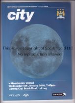 2010 LEAGUE CUP SEMI-FINAL POSTPONED / MANCHESTER CITY V MANCHESTER UNITED Programme for the match