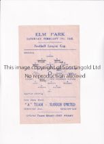 READING V CLAPTON ORIENT 1945 Single sheet for the FL Cup 17/2/1945, slightly creased, team