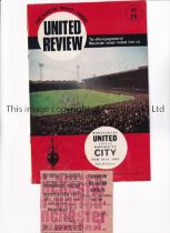 MANCHESTER UNITED V MANCHESTER CITY 1968 POSTPONED Programme and ticket for the League match at