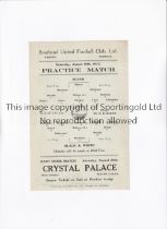 SOUTHEND UNITED Single sheet programme for the Practice Match, Blues v Black & White 19/8/1933, very