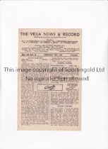 ARSENAL Programme for the away League match v Aston Villa 28/2/1948, team changes and scores