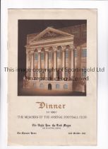 ARSENAL Dinner Menu to meet the members of the Arsenal Football Club from the Lord Mayor, Sir
