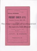 PRESCOT CABLES V BURNLEY 1929 Programme for the West Lancs. Cup tie at Prescot 30/11/1929,