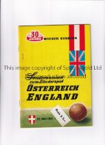 ENGLAND Programme for the away match v Austria 27/5/1961. Good