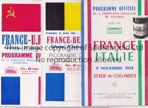 FRANCE FOOTBALL Three home programmes v USSR 21/10/1956, Belgium 11/11/1956 and Italy 9/11/1958.