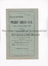 PRESCOT CABLES V HORWICH 1930 Programme for the Lancashire Combination match at Prescot 26/12/