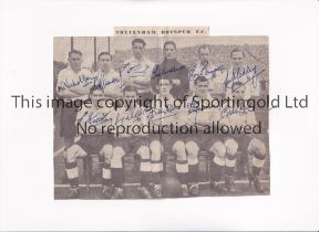 TOTTENHAM HOTSPUR 1950/1 AUTOGRAPHS Newspaper b/w team group signed by all 11 players. Spurs won the