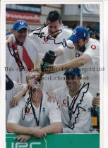 ENGLAND ASHES 2009 AUTOGRAPHS Two colour 10" X 8" photos signed by Flintoff on both and Key,