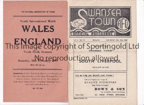 SWANSEA TOWN V SOUTH LIVERPOOL 1949 Programme for the Welsh Cup tie at Swansea 12/2/1949, slightly