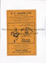 HEADINGTON UNITED V BOLTON WANDERERS 1954 F.A. CUP Programme for the tie at Headington 30/1/1954.
