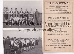 COMBINED SERVICES TOUR OF SOUTH AFRICA 1935 Programme and programme of music for the after match