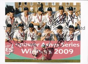 ENGLAND ASHES 2009 AUTOGRAPHS Colour 10" X 8" photo signed by 10 players. Good