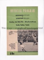 ABERDEEN V EVERTON 1956 IN CANADA Programme for the match at the Varsity Stadium 16/6/1956, very