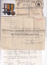 JAMES SPEIRS / WORLD WAR I MEDALS Two letters to Spiers' wife, one from the Infantry Records