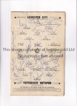 1961 FA CUP FINAL / TOTTENHAM HOTSPUR AUTOGRAPHS Programme signed on the line-up page by 19 Spurs