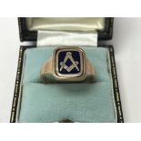 A 9ct gold and blue enamel Masonic spinner signet