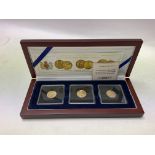 Cased set of three half sovereigns